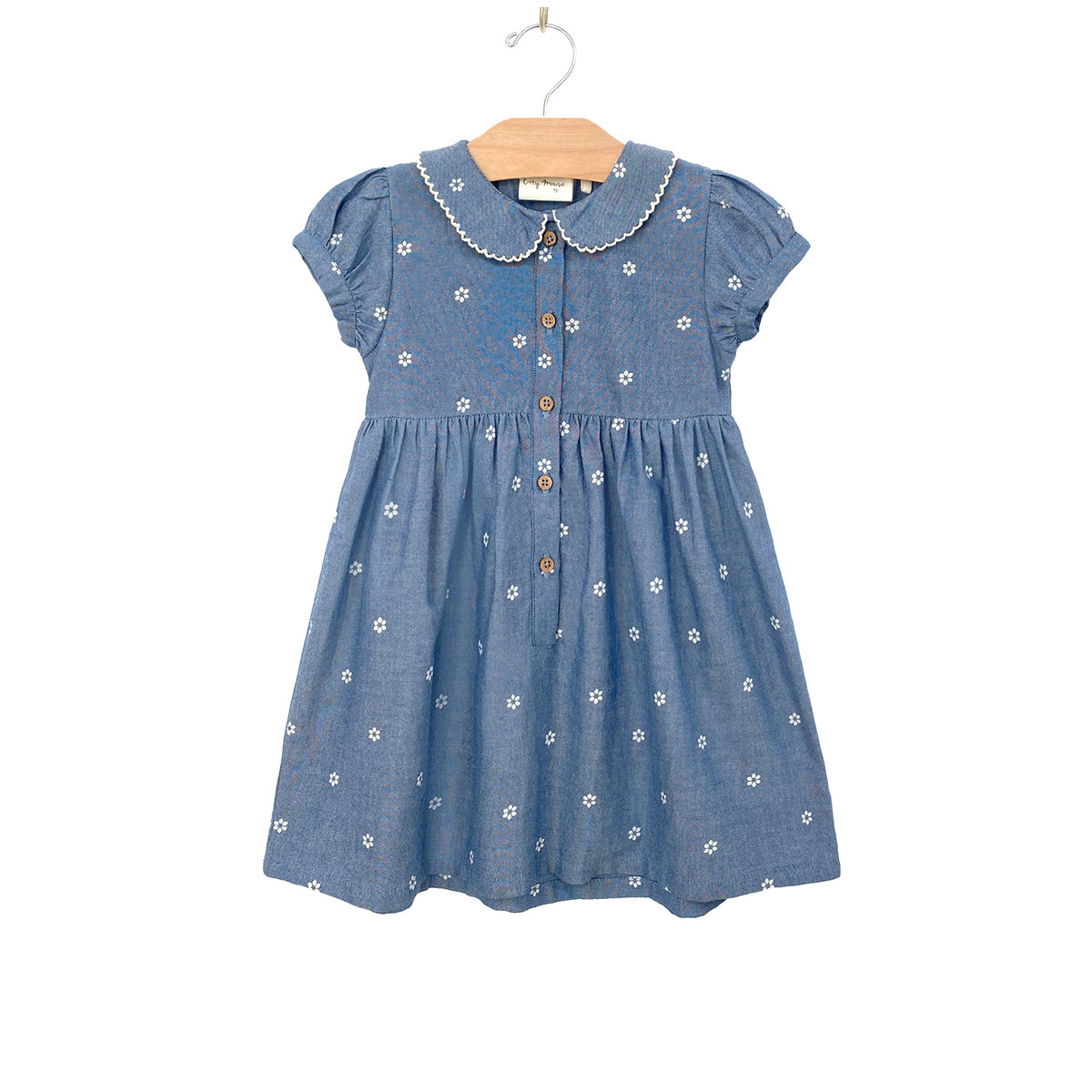 Round Collar Button Dress - Chambray Daisies – City Mouse Studio