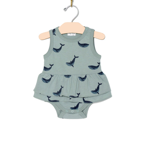 Skirted Bodysuit- Blue Whales