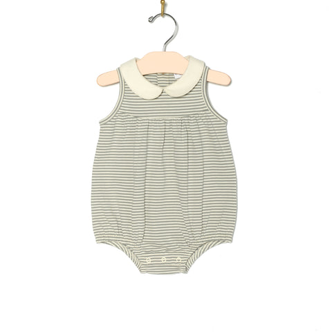 Round Collar Romper- Steel Stripe