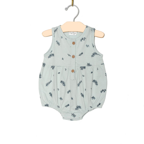 Button Front Romper- Eucalyptus