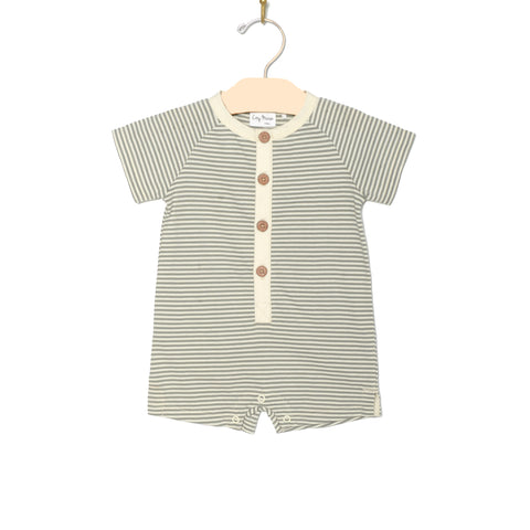 Button Romper- Steel Stripe