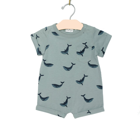 Short Sleeve Romper- Blue Whale