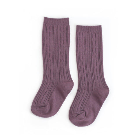 Cable Knit Knee High Socks - Dusty Plum