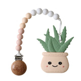 Silicone Teether with Clip - Cream Peach Aloe Plant